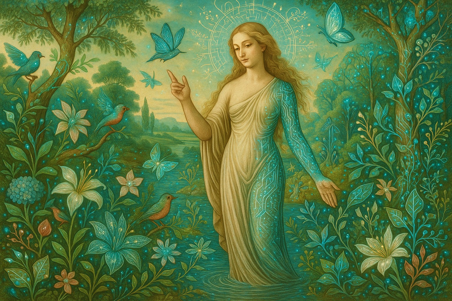 Abstract illustration representing dialogue, reflection, and artificial intelligence